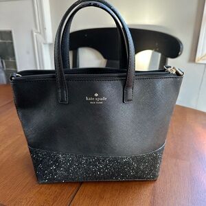 Kate Spade small black glitter tote